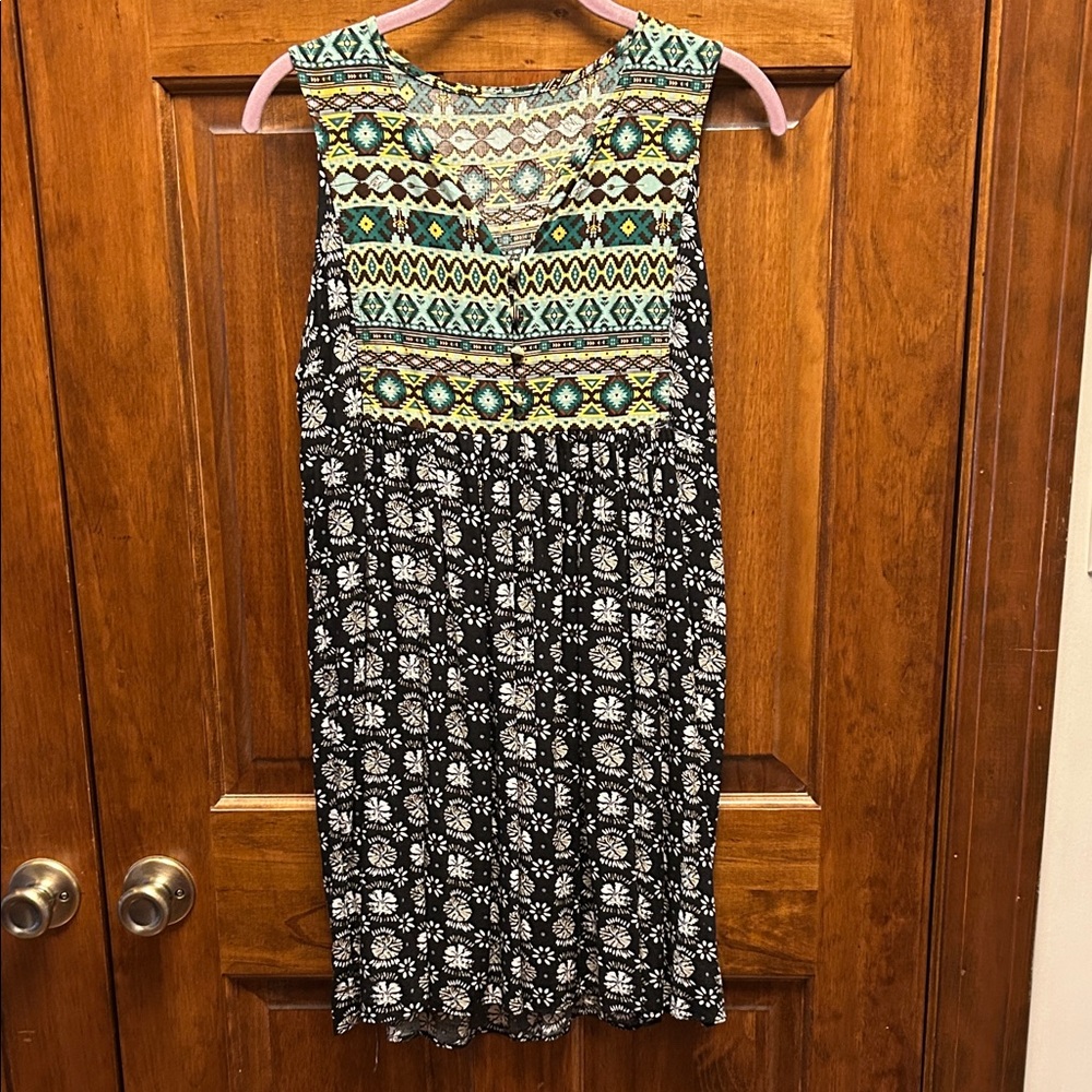 Umgee Black and Green Patterned Mini Dress